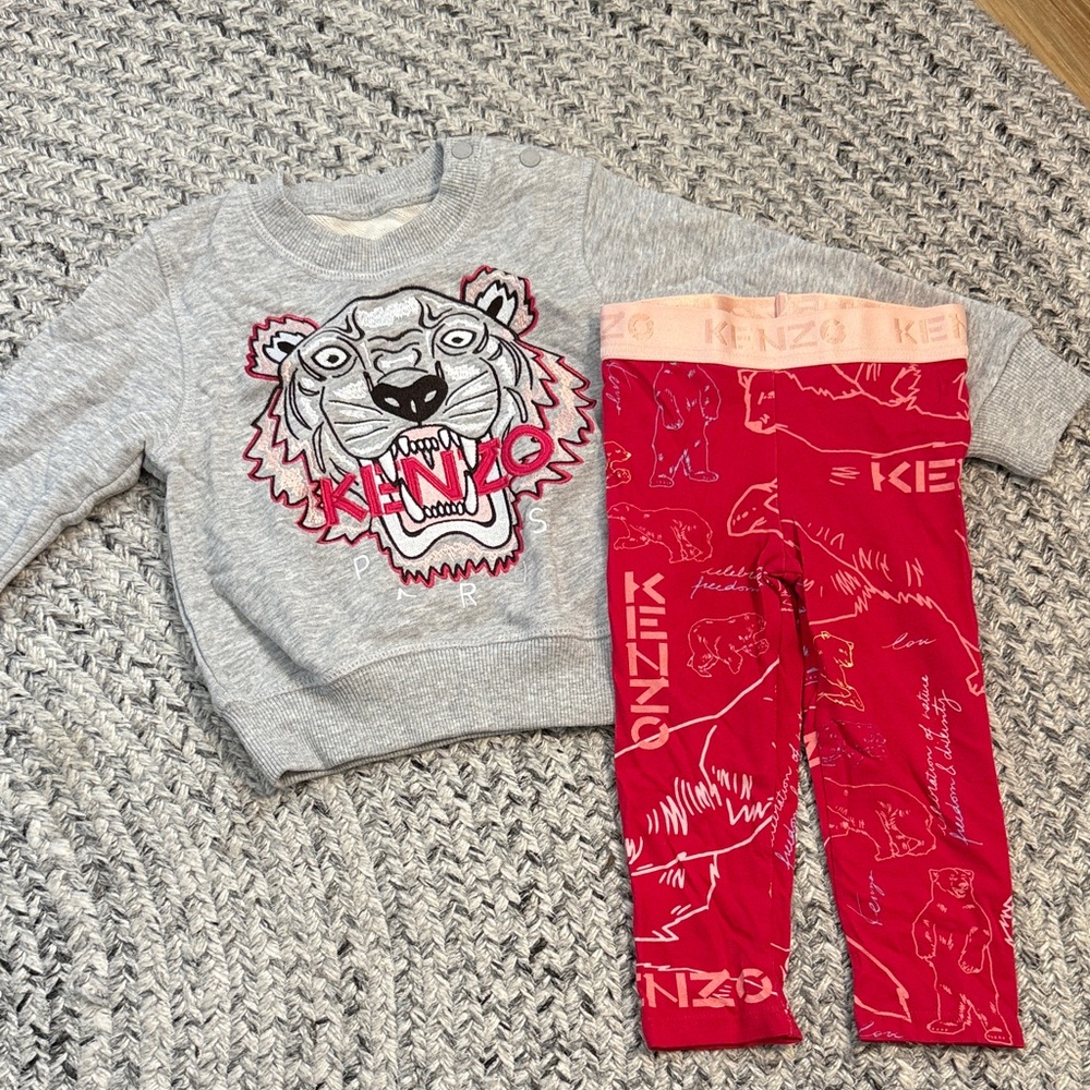 Kenzo Kids Gray Sweatshirt and Red Leggings Set